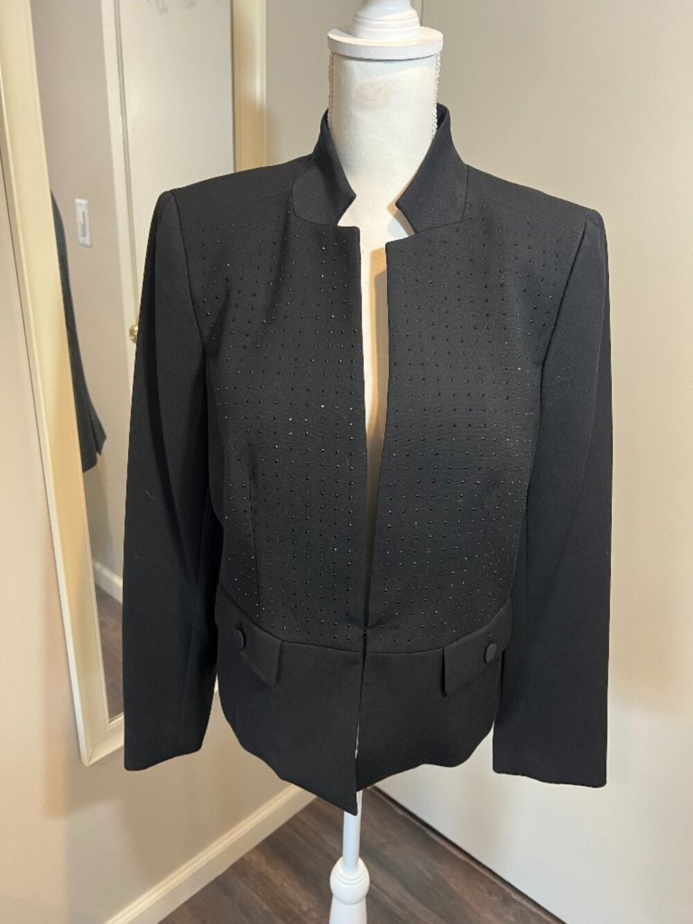 NWT Anne Klein Black Beaded Star Collar Blazer, Size 12